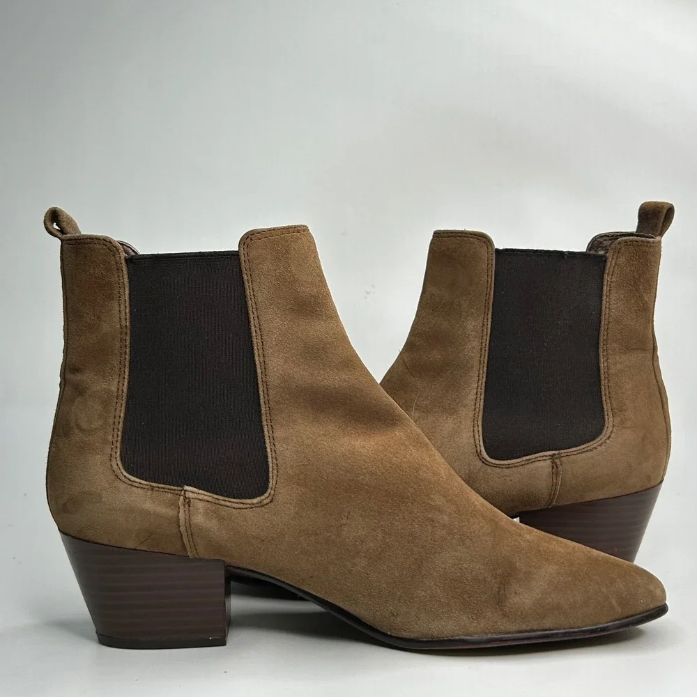Sam‎ Edelman Reesa Pull On Suede Chelsea Ankle Boots Womens 10 Tan Pointed Toe